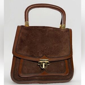 Vintage Brown Suede & Leather Brief-Hand Bag Tote by Marlz Made In Spain